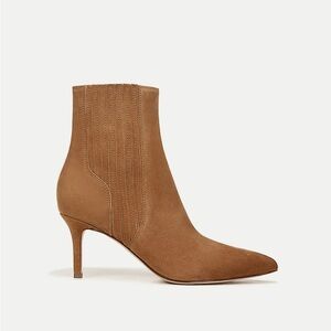 NWT NIB Veronica Beard Lisa 70 Boots, hazelwood saddle brown, pointed toe suede